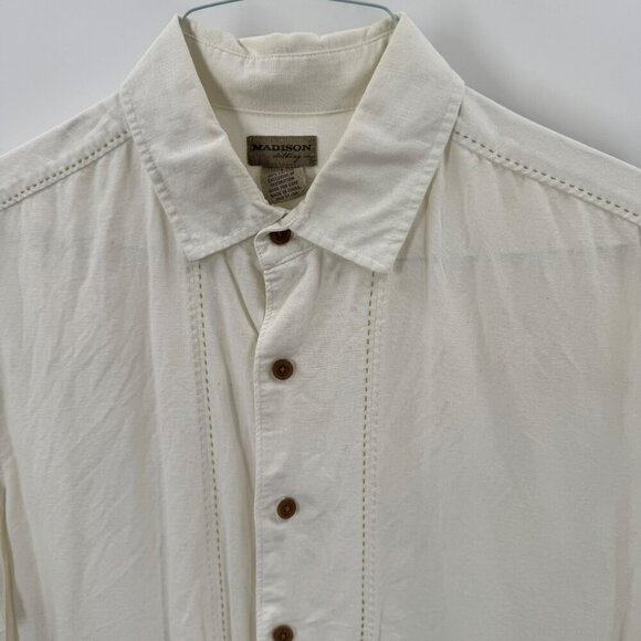 Madison Clothing Co. Mens White Linen/Cotton Blend Button Down Shirt Size L - Picture 2 of 5